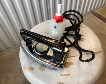 Vintage Steam Iron: GE Portable Chrome F19 - Original Box & Bulb