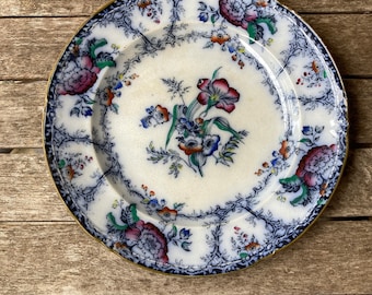 Flow Blue Polychrome Plate Valerian by Samuel Alcock