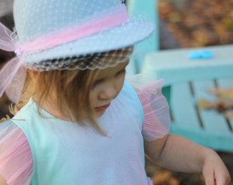 Cappello feltro azzurro bimba, berretto per bebe, cappellino su misura, fatto a mano