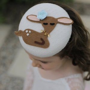 Girls Mini Hat, Bambi Headband, Children Fashion Beret, Special Occasion Fascinator, Little Girls Tea Party Hats, Deer Headband, Christmas image 2