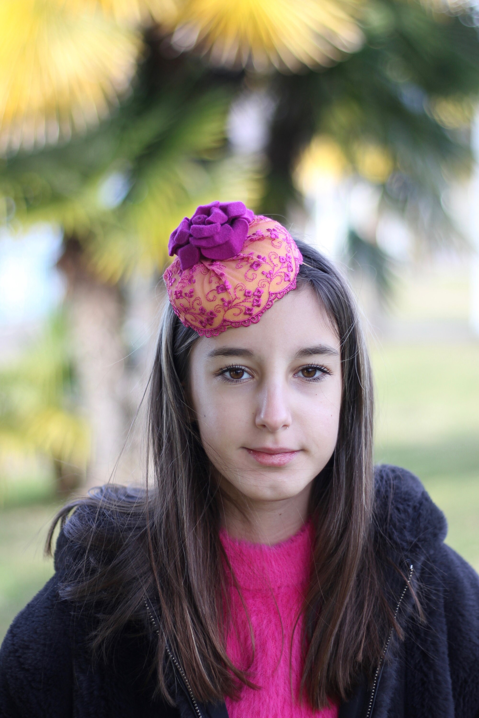Stylish Fuchsia Beret with Black Lace Accent Trending Now: Fashion Pink Berets - Stylish & Versatile main image 4