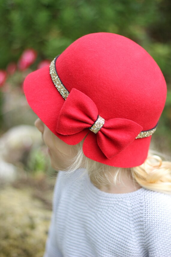 Christmas Red Girl's Sparkly Cloche Hat 