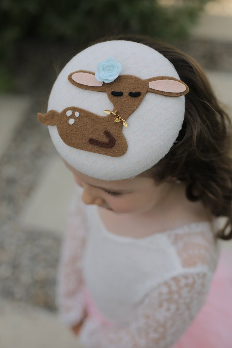 Girls Mini Hat, Bambi Headband, Children Fashion Beret, Special Occasion Fascinator, Little Girls Tea Party Hats, Deer Headband, Christmas image 2