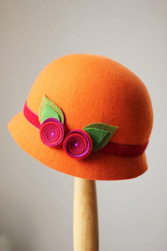 Orange cloche hat Clearance