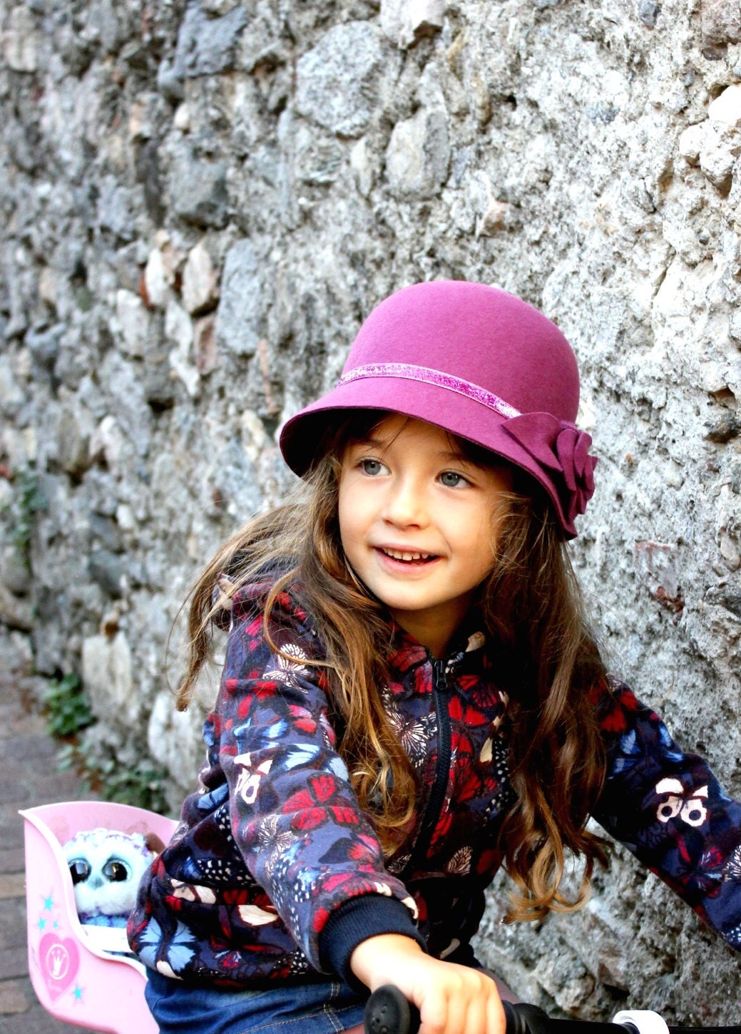 Purple Wool Felt Cloche Hat Kids Winter 
