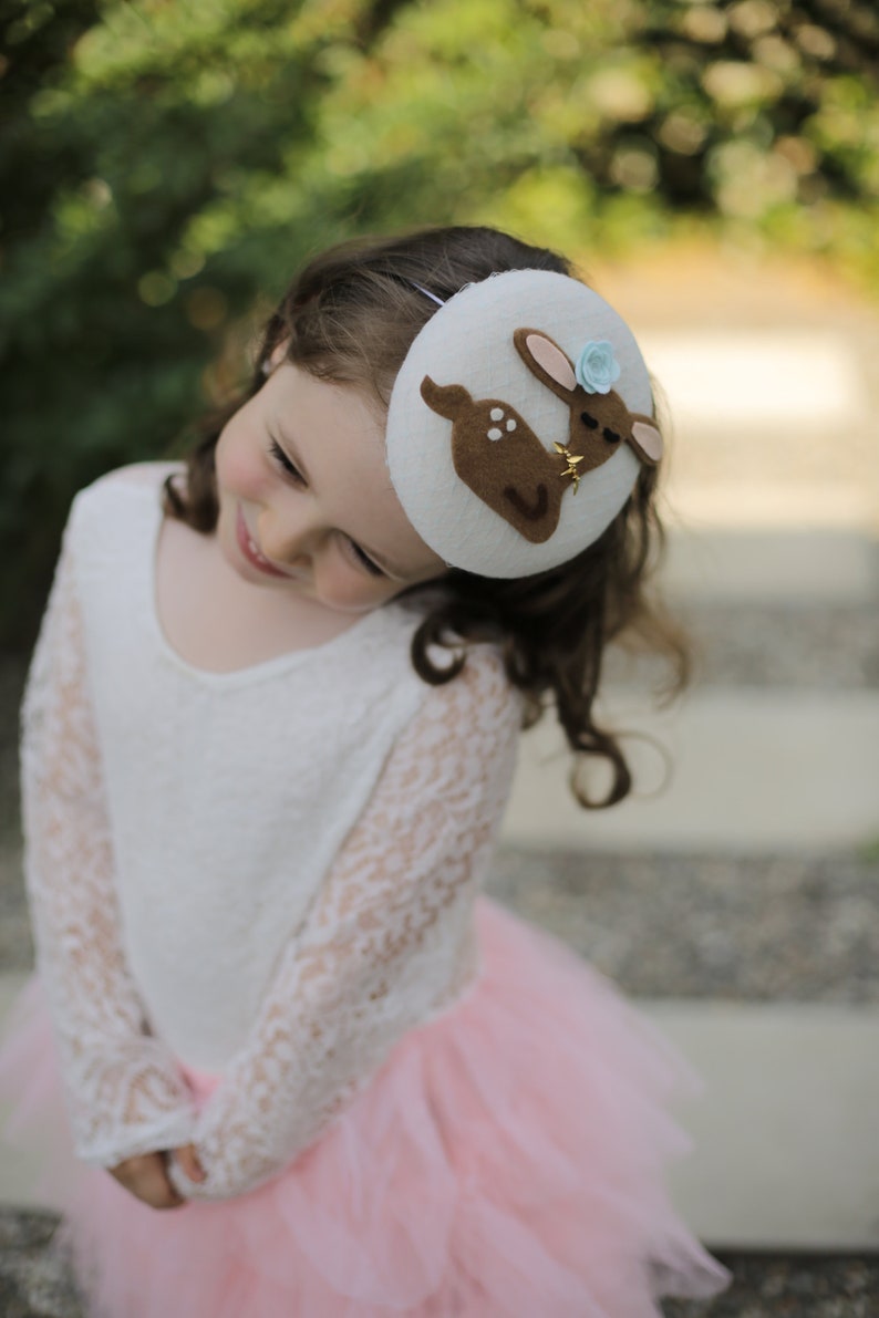 Girls Mini Hat, Bambi Headband, Children Fashion Beret, Special Occasion Fascinator, Little Girls Tea Party Hats, Deer Headband, Christmas image 3