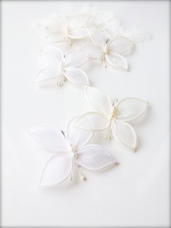White Mesh Hair Butterfly Bridal Wedding Decorative Hair Clip Etsy