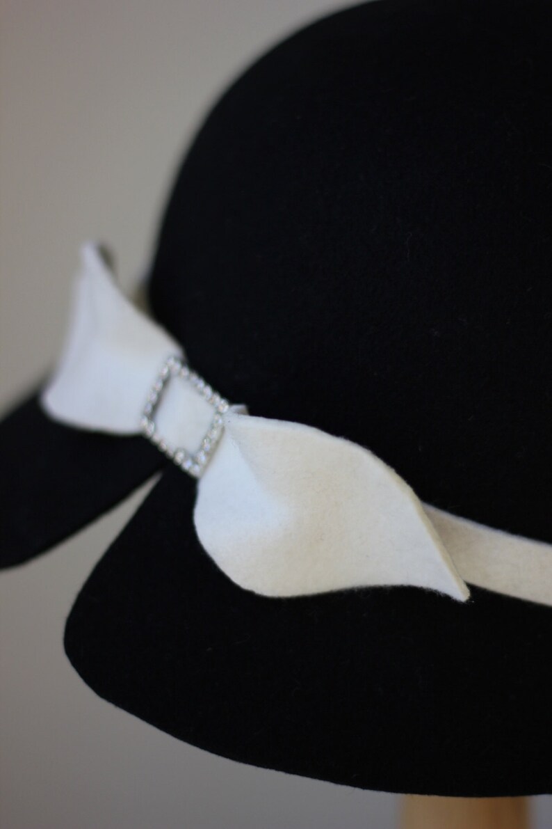 black winter hat for kids Black and white girls hat Elegant girls winter Hat Custom made girls hat Cloche hat girls little girls hats