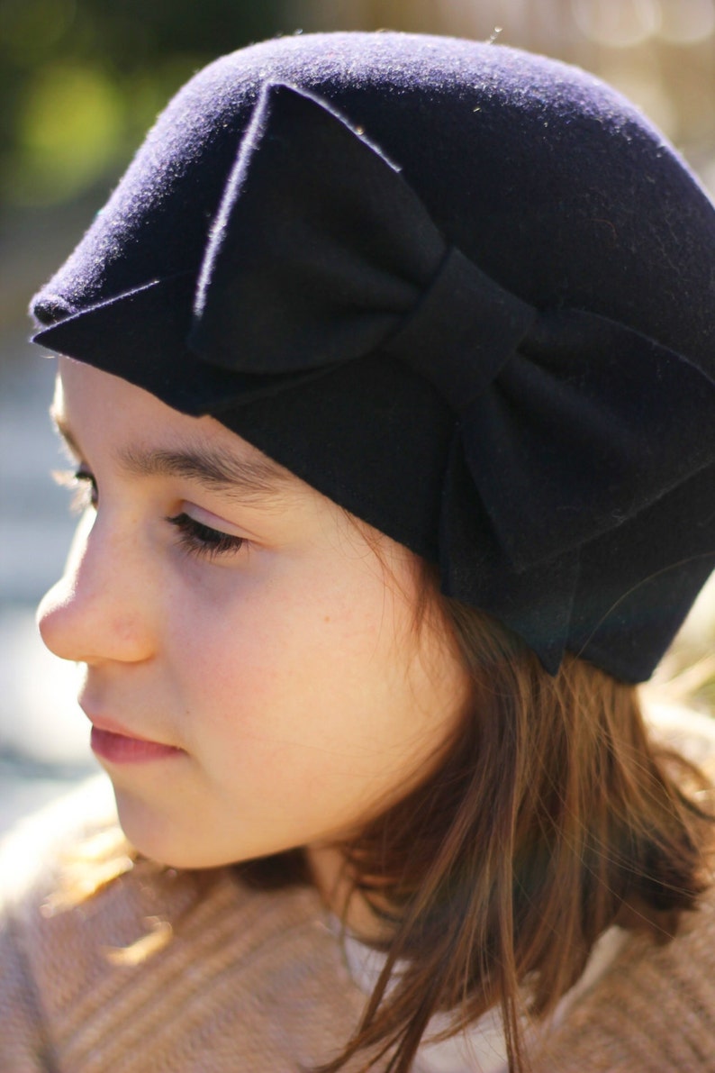 Felt Cloche Hat, Girl Cloche Hat, Cloche Hat With Bow, Girls Winter Hat, Girls Fashion Hat, Toddler Winter Hat, Little Girl Hat, Custom Made image 2