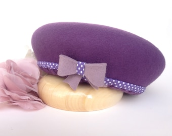 Basco per bambini viola, basco di feltro per bambine, cappellino viola