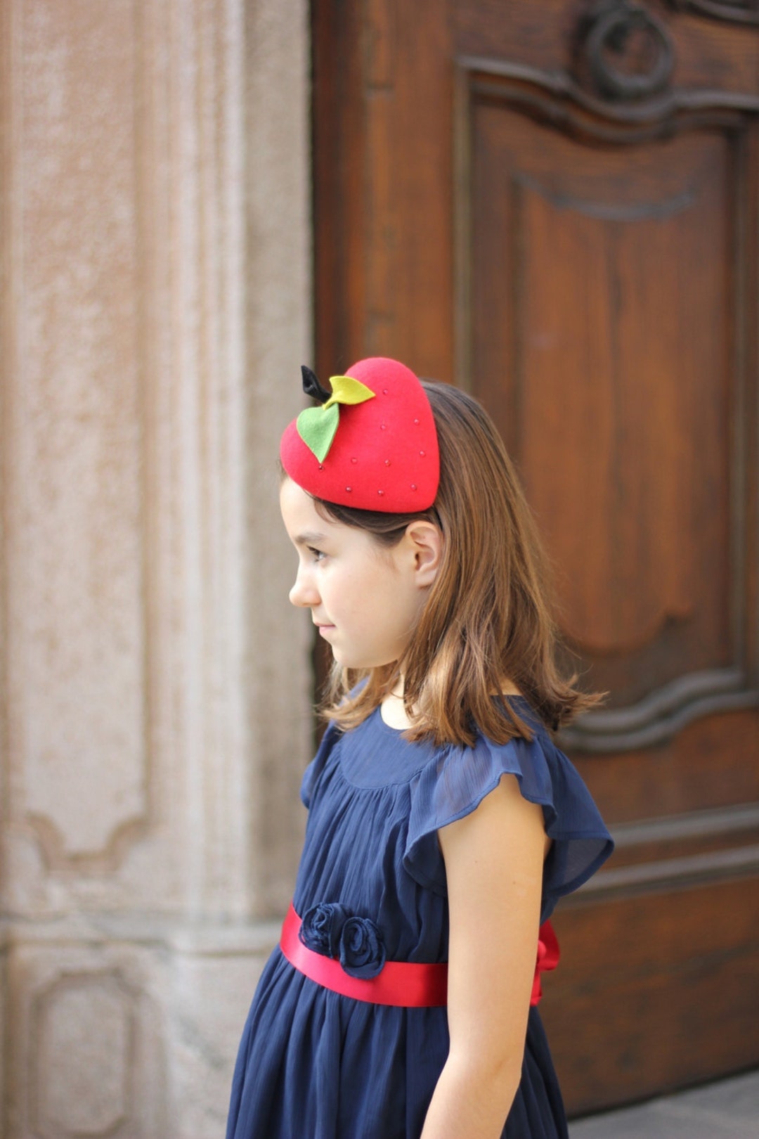 Red Strawberry Beret Girls, Little Girls Mini Top Hat, Girls Fascinator