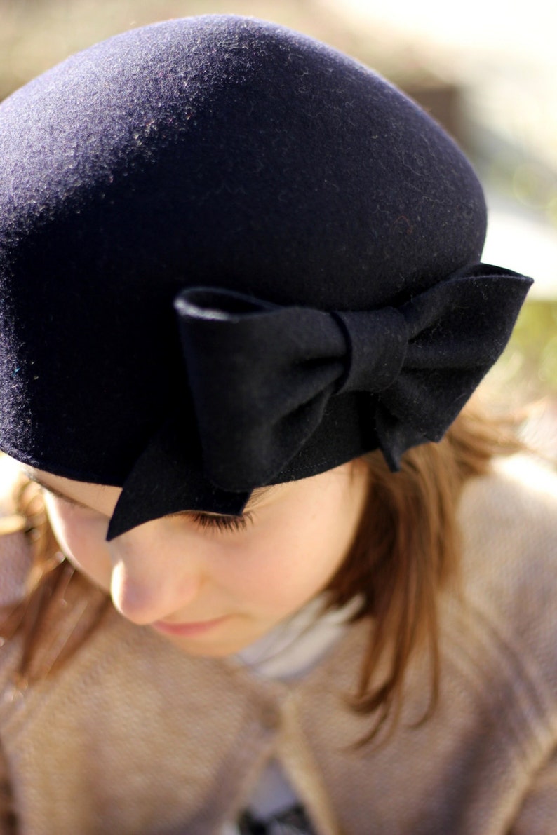 Felt Cloche Hat, Girl Cloche Hat, Cloche Hat With Bow, Girls Winter Hat, Girls Fashion Hat, Toddler Winter Hat, Little Girl Hat, Custom Made image 1