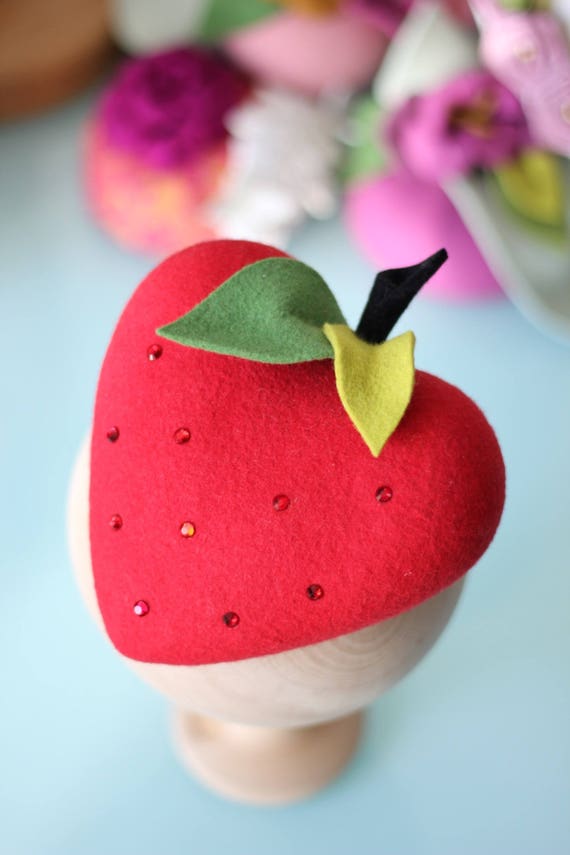 Beret Strawberry Green Leaf Red Ribbon Hat Cap Headwear Ladies/Women’s Strawberry Shortcake Beret Hat - Etsy main image 3