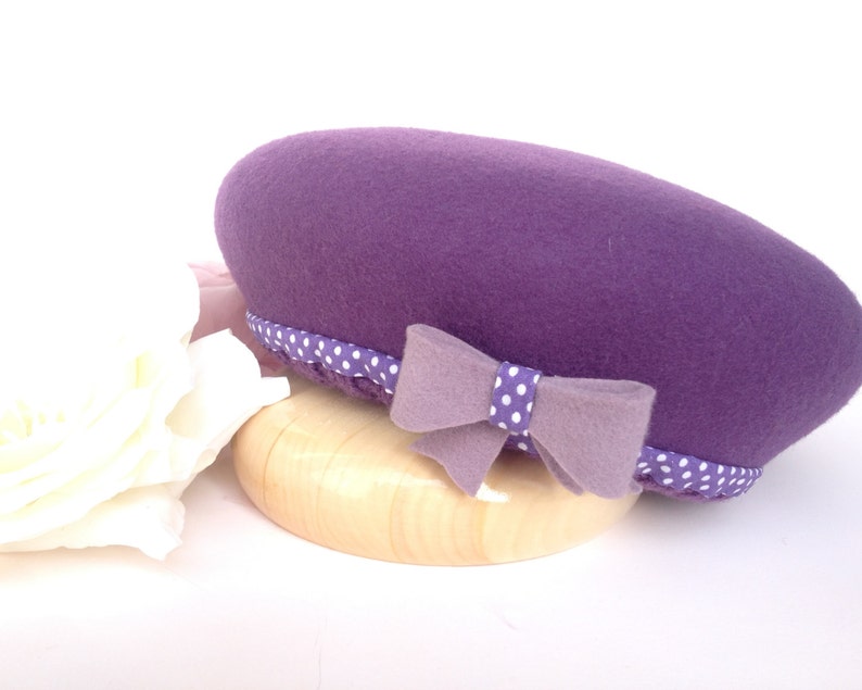 Kids French Beret Hat Baby Girl Winter Hat Little Girls Beret Hat Wool Felted Beret Hat Warm Wool Hat Purple French Beret With Bow