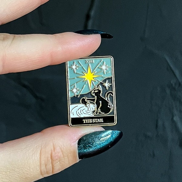 The Star Tarot Card Enamel Pin - Black Cat - Witchy Pins - Mystic Cat Halloween Gift -