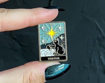 The Star Tarot Card Enamel Pin - Black Cat - Witchy Pins - Mystic Cat Halloween Gift -