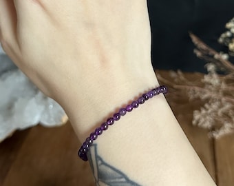 4mm Amethyst Beaded Bracelet: Healing Crystal Jewelry, February Birthstone