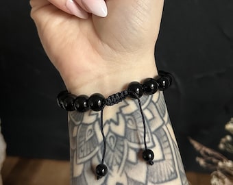 10mm Black Obsidian Adjustable Bracelet - Protection Bracelet - Stacking Bracelet - Reiki Jewelry - Witchy - Obsidian Jewelry - Grounding