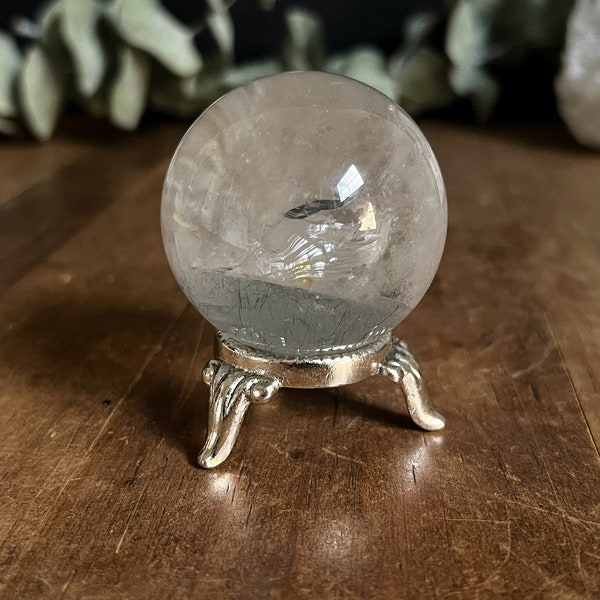 Crystal Quartz Sphere - Rutilated Quartz Crystal Ball - Altar Witchy Decor - Crystal Orb - Crystal Sphere and Stand - Divination Tools