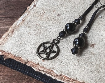 Black Obsidian Pentacle Bookmark - Book Club Gift - Crystal Pentacle - Handmade Bookmarks - Witch Bookmark - Witchy Decor, The Stone Maidens