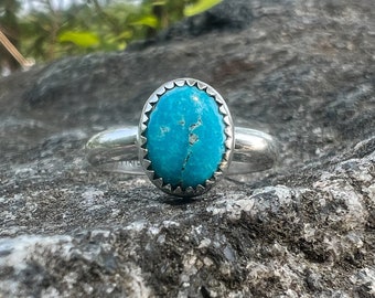 Turquoise Sterling Silver Ring -  Turquoise Ring  Whimsical Jewelry - Sterling Silver Stacking Ring - Handmade Ring - Summer Jewelry Gifts
