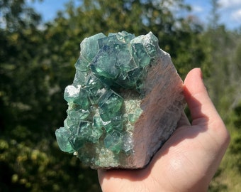 Raw Green Cubic Fluorite Specimen – Natural Crystal Cluster