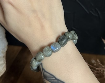 Labradorite Tumbled Bracelet 10-12mm - Healing Crystals Labradorite Jewelry - Witchy Jewelry - Gemstone Nuggets Bracelet - Stacking Bracelet