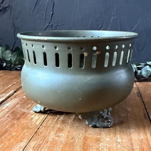 Vintage Brass Cauldron - Witchy Decor - Brass Pot - Brass Plater with Cutouts - Altar - Ritual Tools - Sacred Space - Brass Cachepot