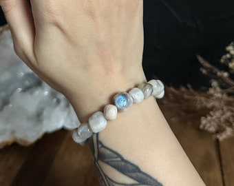 Rainbow Moonstone Nugget Bracelet - Stacking Bracelet - Moonstone Jewelry - Healing Crystals - Boho Stretch Bracelet, Tumbled Stone Bracelet