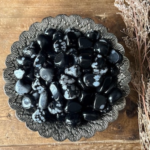 Snowflake Obsidian Tumbled Stones, Root Chakra Healing Crystals, Black Pocket Stone, Polished Gemstones,