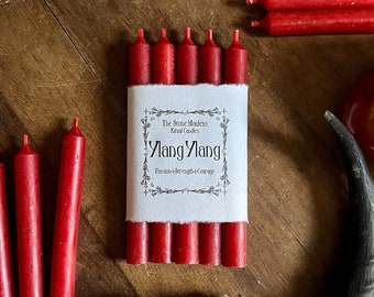 Ylang Ylang Red Spell Candles, 5&quot; Red Chime Candles for Spells, Ritual Tools, Small Bulk Candles, Witchy Decor, Passion, Courage, SCENTED
