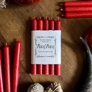Ylang Ylang Red Spell Candles, 5&quot; Red Chime Candles for Spells, Ritual Tools, Small Bulk Candles, Witchy Decor, Passion, Courage, SCENTED