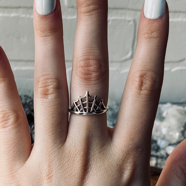 Spider Web Ring  -  Witchy Jewelry - Stacking Rings -  Sterling Silver Web Ring - Gothic Rings - Halloween Ring -