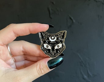 Mystic Black Cat Head Enamel Pin - Unique Witchy Gift - Halloween Pins - Cat Lady Spooky Season - Cat Jewellery