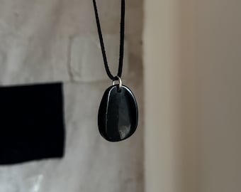 Shungite Worry Stone Necklace,  Energy Protection, Reiki Healing Crystal, EMF Protection, Empath, Shungite Smooth Stones, Grounding Stone