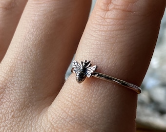 Honey Bee Ring  -  Stacking Rings -  Silver Bee Ring  - Unique Ring - Dainty Silver Ring