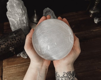 Selenite Sphere - Selenite Crystal Ball - Large Crystal Ball - Crystal Orb - Crystals For Cleansing - Moon Crystal - Witchy Decor -