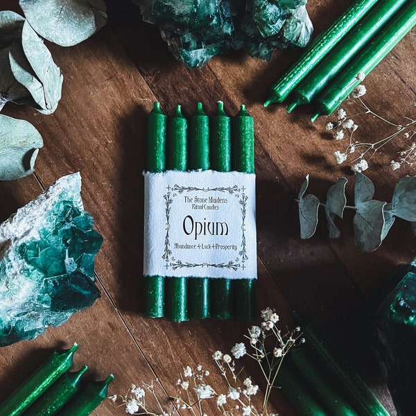 Opium Green Spell Candles, 5" Opium SCENTED Green Chime Candles, Witch Candles, Ritual Candle, Bulk Candles, Money, Luck, Abundance