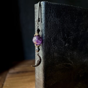 Amethyst Crescent Moon Bookmark - Gift for Book Lover - Handmade Bookmark - Witchy Grimoire -  Librarian Gifts