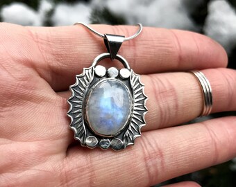 Silver Moonstone Pendant - Sterling Silver Crystal Necklace - Witchy Necklace - Crystal Pendant - Handmade Jewelry