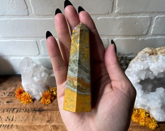 Bumblebee Jasper Tower 4 inches - Bumble Bee Jasper Point - Crystal Grid  - Witchy Decor - Metaphysical Crystal