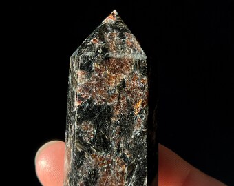 ASTROPHYLLITE TOWER  with Garnet Inclusions - Arfvidsonite Point - Fireworks Stone - Healing Crystals - Manifestation Stone
