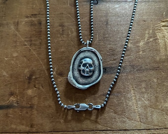 Wax Seal Skull Pendant - Silver Skull Necklace - Wax Seal Necklace - Skull Jewelry - Witchy Necklace - A Memento Mori