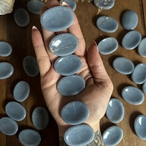 Angelite Worry Stone  - Angelite Pocket Stone - Healing Crystals - Angelite Crystal - Meditation - Guardian Angels - Throat Chakra