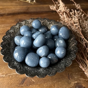 Large Angelite Tumbled Stones - Healing Crystals - Meditation Tools - Anhydrite Tumbled Stone - Light Blue Polished Crystal - Pocket Stones