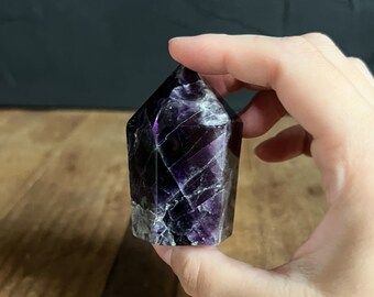 Purple Fluorite Point - Crystal Grid - Rainbow Fluorite Stone - Metaphysical Crystal Gift