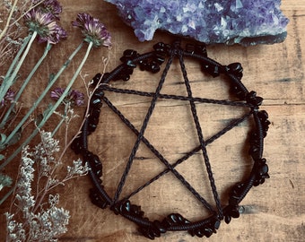 Black Obsidian Crystal Pentacle Wall Hanging,  Witchy Decor, Altar, Black Pentacle Decor, Witchy Gift