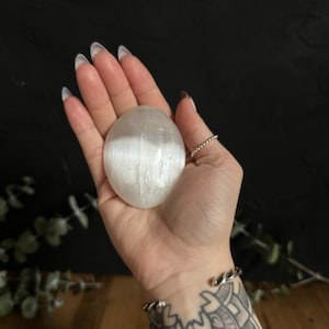 Selenite Crystal Palm Stone, Polished Selenite Crystal Palm Stone for Meditation, Crown Chakra, Clears Negativity