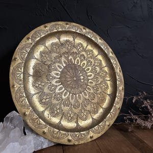 Vintage Brass Mandala Plate - Witchy Decor - Altar Decor - Trinket Dish - Boho - Antique Offering Dish - Ritual Tools