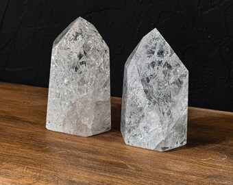 Fire and Ice Quartz Tower - Crackle Quartz Crystal Generator, Witchy Decor, Quartz Point